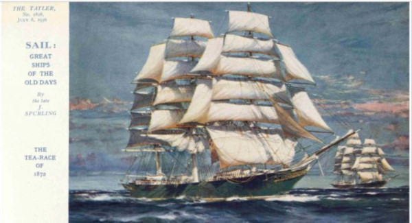 An illustration of Thermopylae and Cutty Sark in the Great Tea Race of 1872. Image: BNA