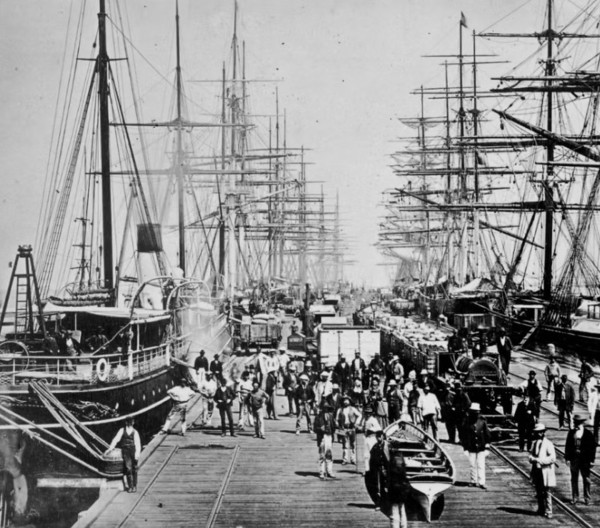 1861: A view of clippers in Melbourne in 1861. Image: Aberdeen Line