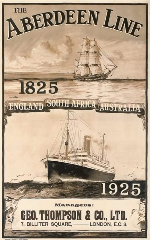 A poster commemorating the centenary of the Aberdeen Line in 1925. Image: Aberdeen Line